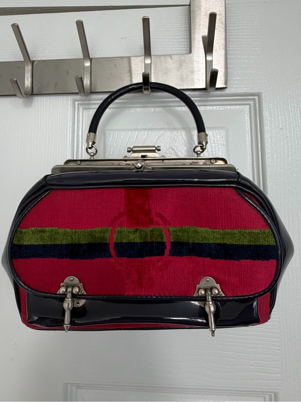Vintage Roberta di Camerino Velvet Bagonghi Doctor Bag Red Stripe Italy 70s